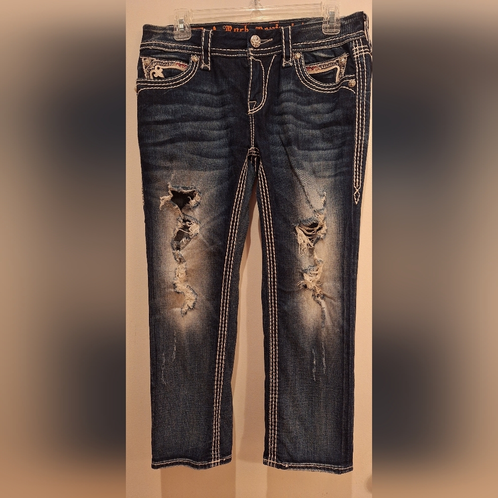 Rock Revival Dark Blue Distressed Ankle Jeans